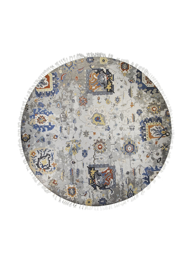 A30730 Oriental Rug Indian Handmade Round Transitional 9'12'' x 10'0'' -10x10- Whites Beige Oushak Design