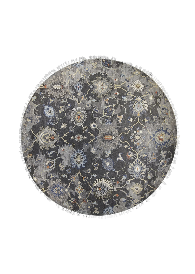 A30740 Oriental Rug Indian Handmade Round Transitional 7'12'' x 8'0'' -8x8- Brown Gray Oushak Design