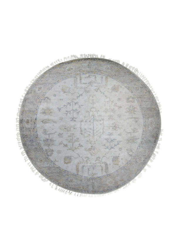 A30744 Oriental Rug Indian Handmade Round Transitional Neutral 5'12'' x 6'0'' -6x6- Whites Beige Oushak Design