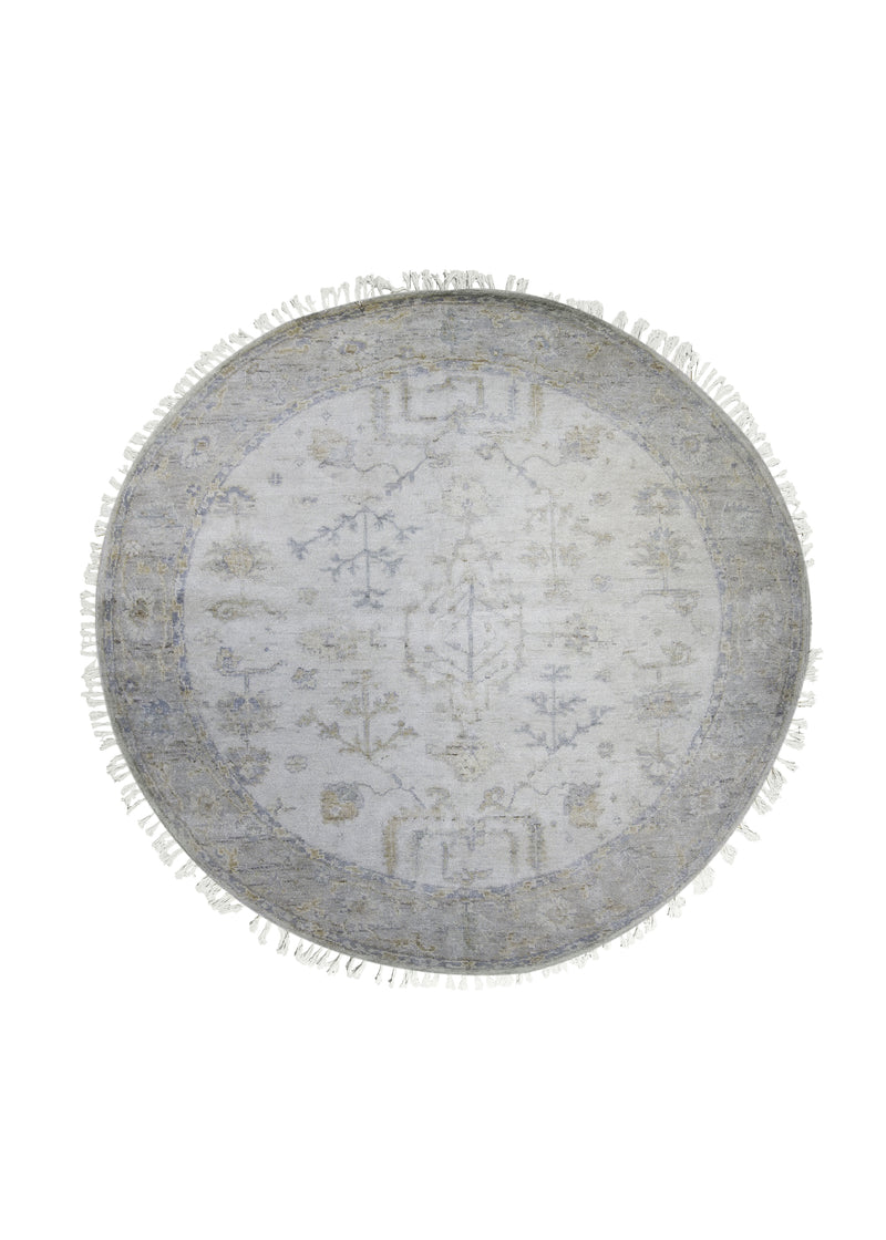 A30744 Oriental Rug Indian Handmade Round Transitional Neutral 5'12'' x 6'0'' -6x6- Whites Beige Oushak Design