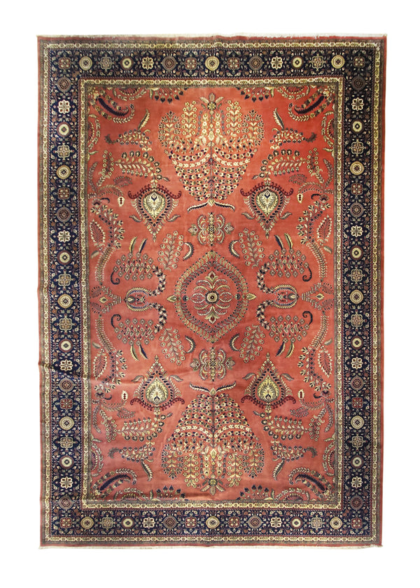 A30754 Oriental Rug Indian Handmade Area Traditional 12'0'' x 17'9'' -12x18- Red Blue Sarouk Floral Design