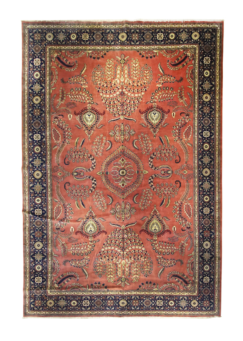 A30754 Oriental Rug Indian Handmade Area Traditional 12'0'' x 17'9'' -12x18- Red Blue Sarouk Floral Design