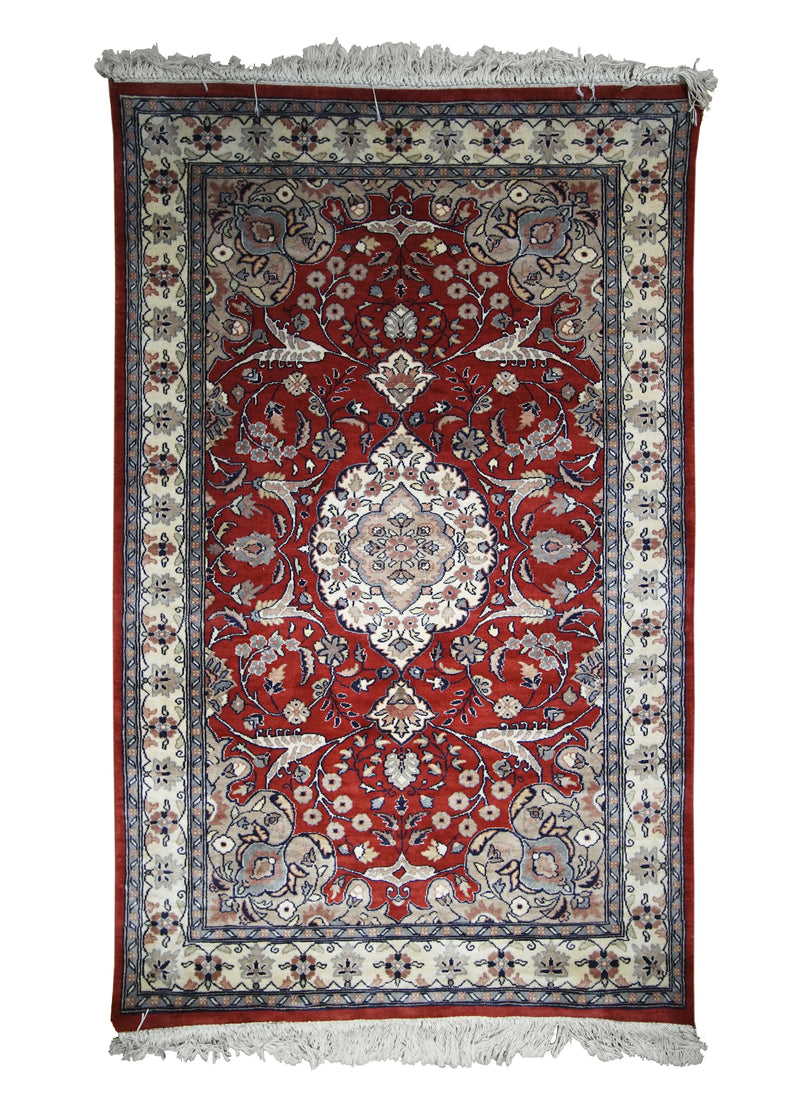 A30759 Oriental Rug Pakistani Handmade Area Traditional 3'1'' x 5'1'' -3x5- Red Kashan Floral Design