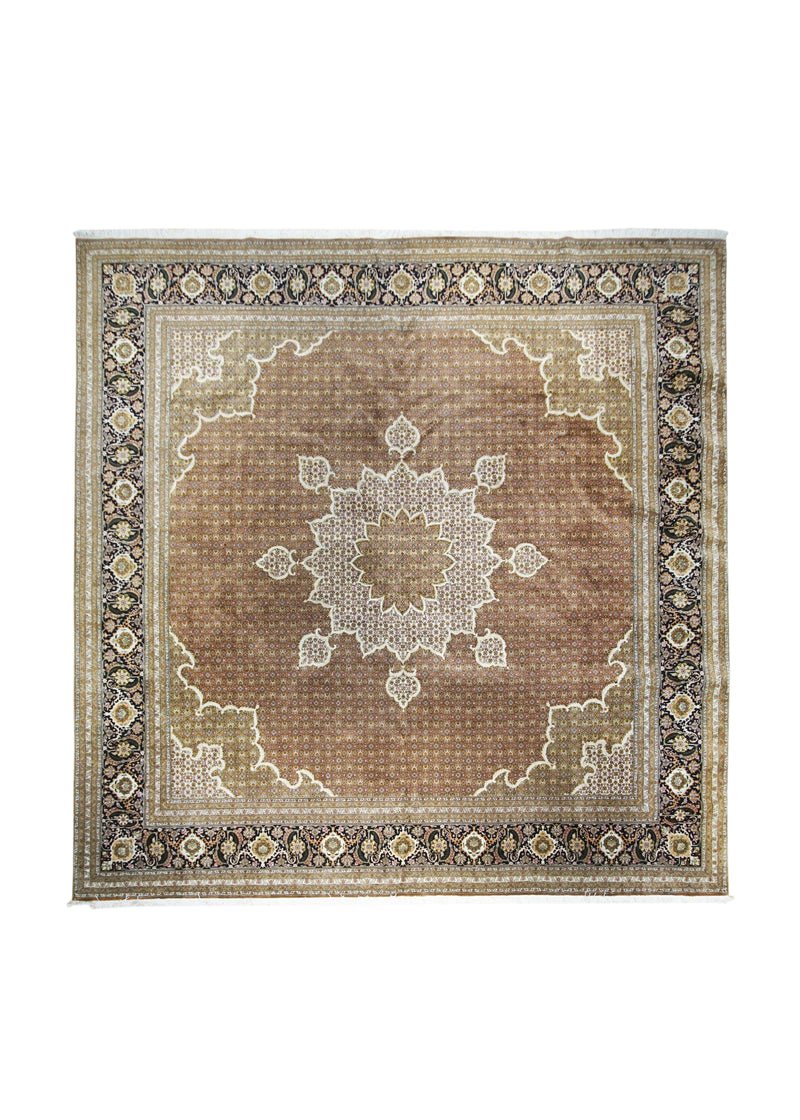 A30763 Persian Rug Tabriz Handmade Square Traditional 9'9'' x 10'0'' -10x10- Red Blue Floral Mahi Fish Design