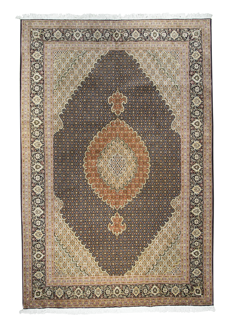 A30768 Persian Rug Tabriz Handmade Area Traditional 6'7'' x 10'0'' -7x10- Blue Whites Beige Floral Mahi Fish Design