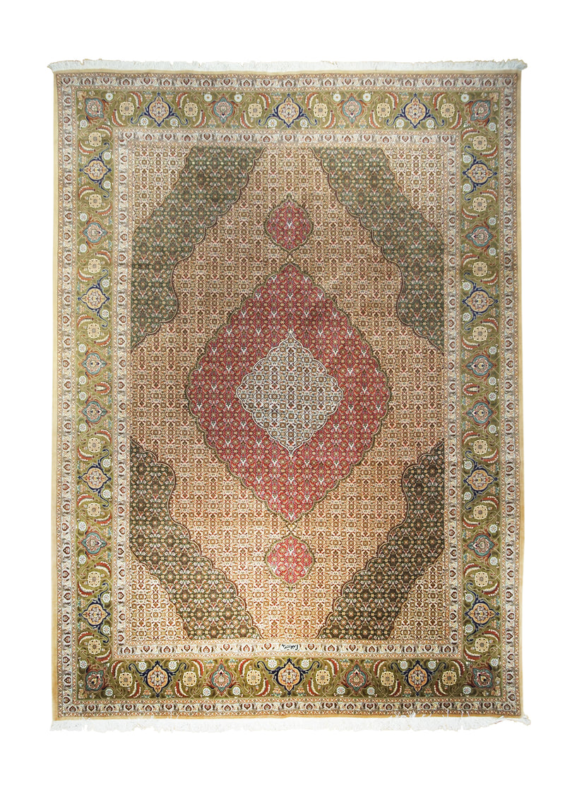 A30771 Persian Rug Tabriz Handmade Area Traditional 8'3'' x 11'7'' -8x12- Red Green Floral Mahi Fish Design