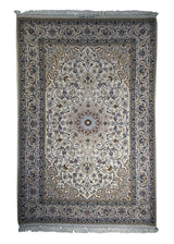 A30774 Persian Rug Isfahan Handmade Area Traditional 3'10'' x 5'9'' -4x6- Whites Beige Blue Floral Design