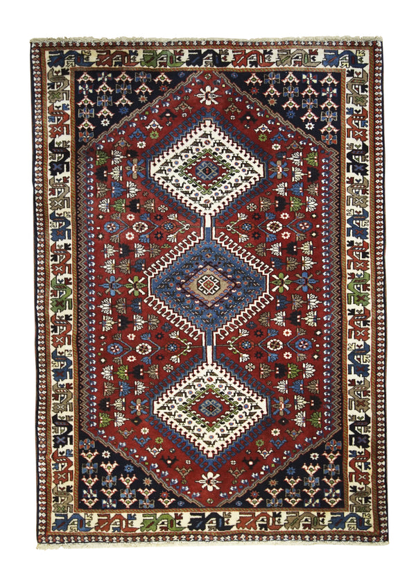 A30778 Persian Rug Yalameh Handmade Area Tribal 3'5'' x 5'0'' -3x5- Red Blue Geometric Design