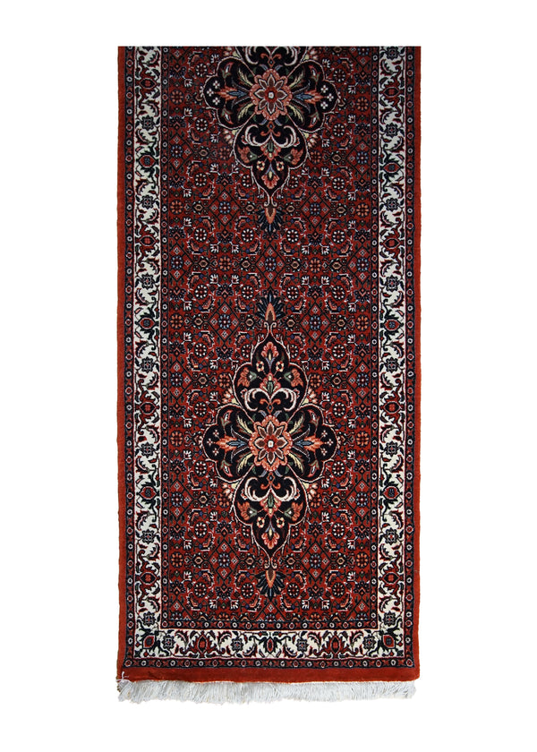 A30784 Persian Rug Bijar Handmade Runner Traditional 2'0'' x 9'3'' -2x9- Red Geometric Herati Design
