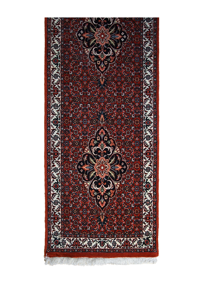 A30784 Persian Rug Bijar Handmade Runner Traditional 2'0'' x 9'3'' -2x9- Red Geometric Herati Design