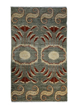 A30789 Oriental Rug Pakistani Handmade Area Transitional 2'0'' x 3'7'' -2x4- Green Red Samarkand Geometric Design