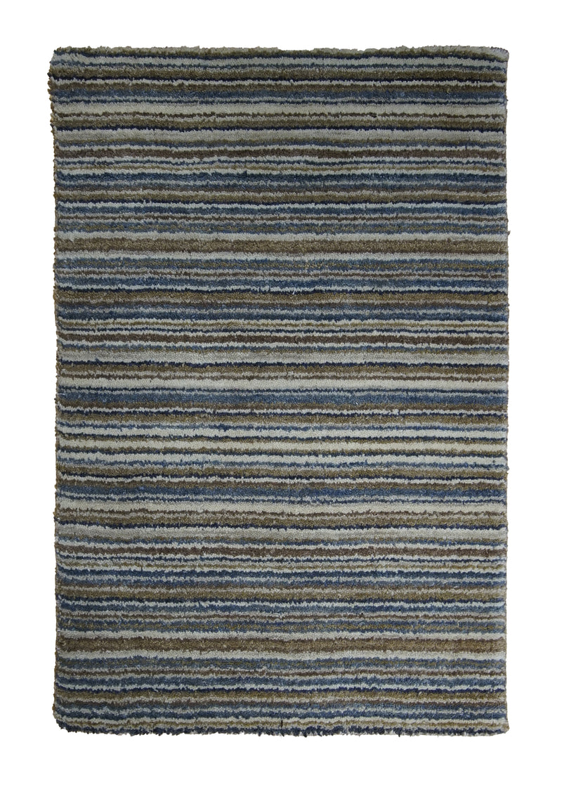 A30796 Oriental Rug Indian Handmade Area Modern 1'11'' x 2'11'' -2x3- Whites Beige Blue Stripes Design