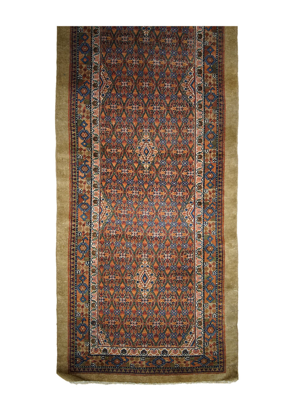 A30815 Persian Rug Sarab Handmade Runner Tribal Antique 3'2'' x 19'4'' -3x19- Red Whites Beige Geometric Design
