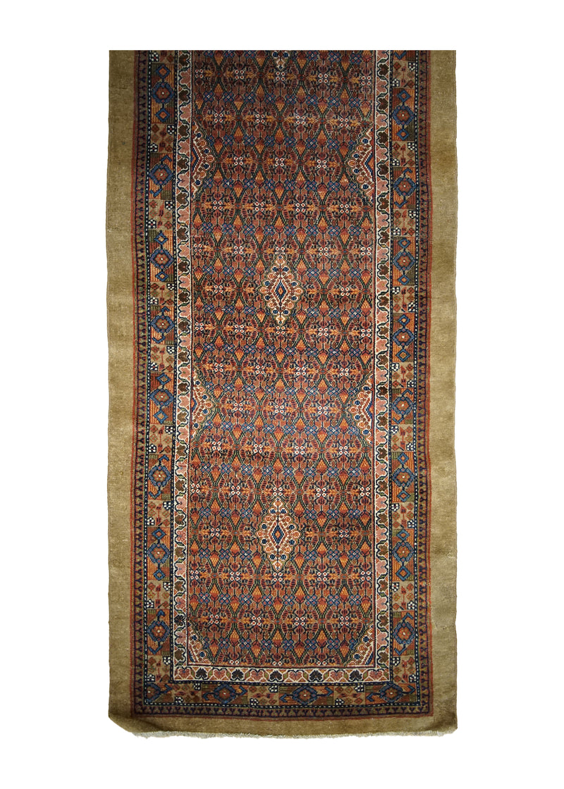 A30815 Persian Rug Sarab Handmade Runner Tribal Antique 3'2'' x 19'4'' -3x19- Red Whites Beige Geometric Design