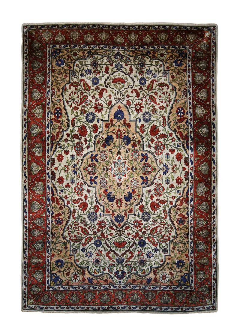 A30816 Oriental Rug Turkish Handmade Area Traditional Antique 3'10'' x 5'7'' -4x6- Whites Beige Red Floral Design