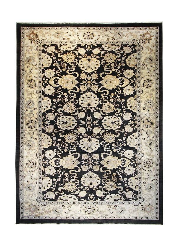 A30830 Oriental Rug Pakistani Handmade Area Transitional 10'3'' x 14'2'' -10x14- Black Yellow Gold Antique Washed Oushak Floral Design