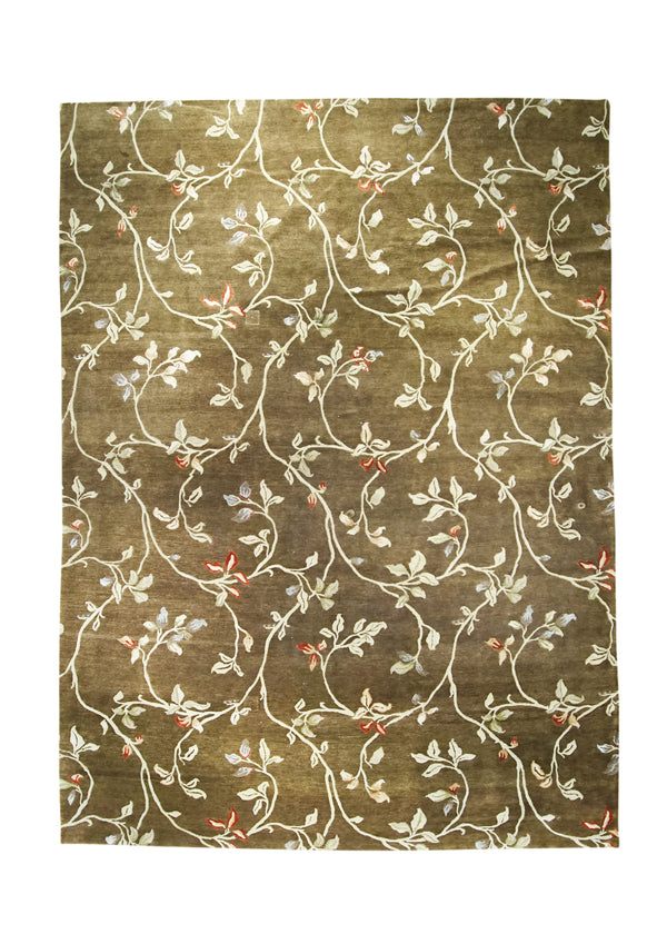 A30832 Oriental Rug Indian Handmade Area Transitional 9'7'' x 13'5'' -10x13- Brown Floral Design