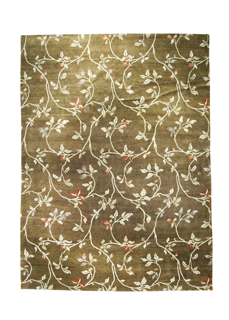 A30832 Oriental Rug Indian Handmade Area Transitional 9'7'' x 13'5'' -10x13- Brown Floral Design
