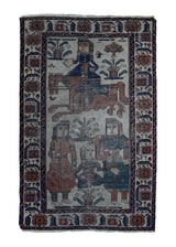 A30840 Persian Rug Malayer Handmade Area Tribal Antique 3'2'' x 5'0'' -3x5- Whites Beige Blue Red Pictorial Design