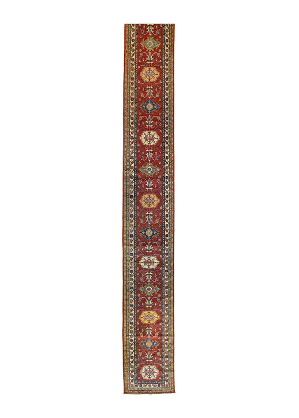 A30873 Oriental Rug Pakistani Handmade Runner Transitional Tribal 2'5'' x 21'2'' -2x21- Red Kazak Geometric Design.jpg