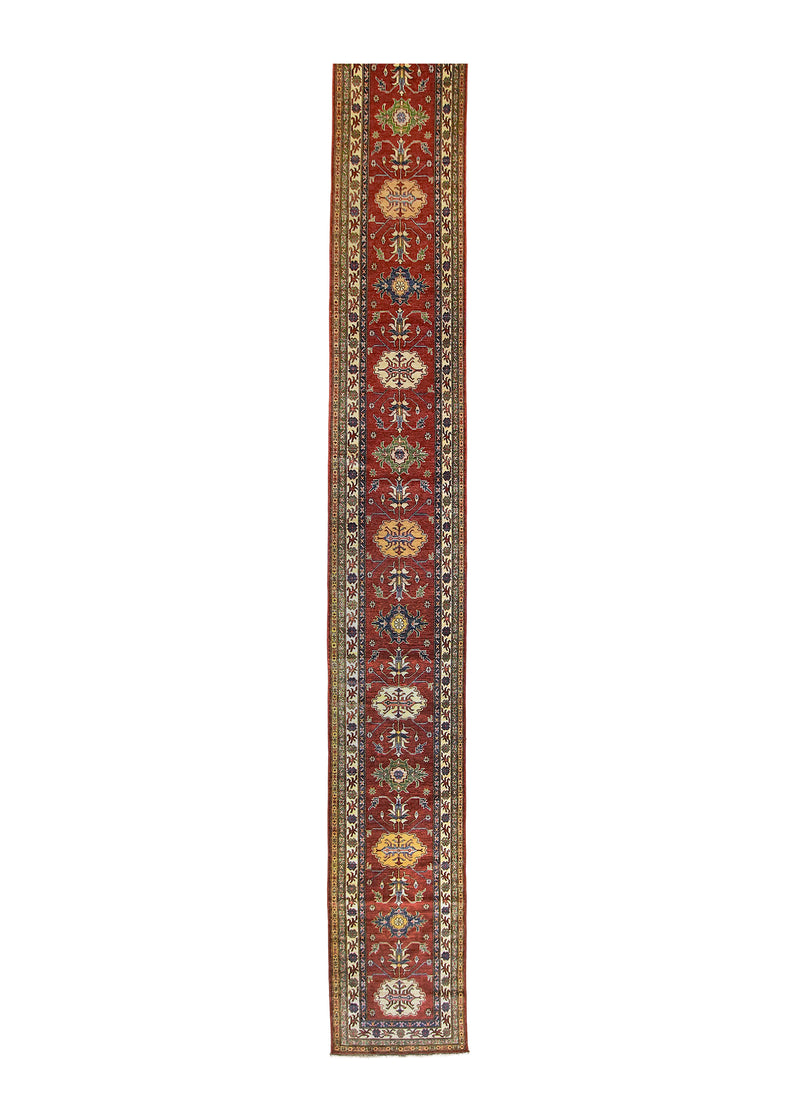 A30873 Oriental Rug Pakistani Handmade Runner Transitional Tribal 2'5'' x 21'2'' -2x21- Red Kazak Geometric Design.jpg