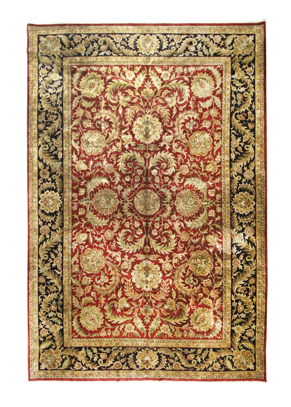 A30897 Oriental Rug Indian Handmade Area Transitional 12'0'' x 18'0'' -12x18- Red Black Green Floral Design