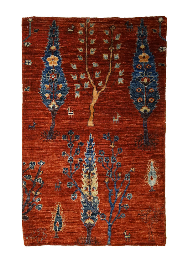 A30908 Oriental Rug Pakistani Handmade Area Transitional Tribal 2'1'' x 3'3'' -2x3- Red Tree of Life Lori Gabbeh Design