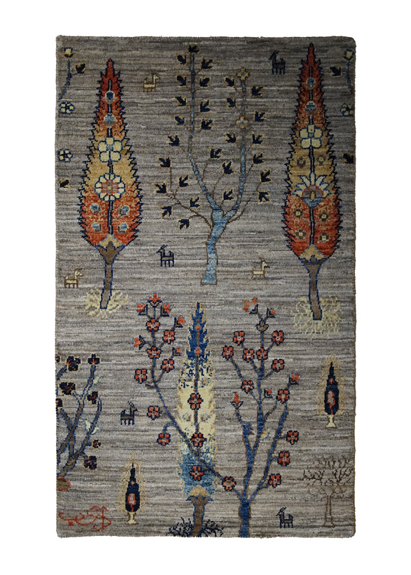 A30910 Oriental Rug Pakistani Handmade Area Transitional Tribal 2'0'' x 3'4'' -2x3- Gray Tree of Life Lori Gabbeh Design