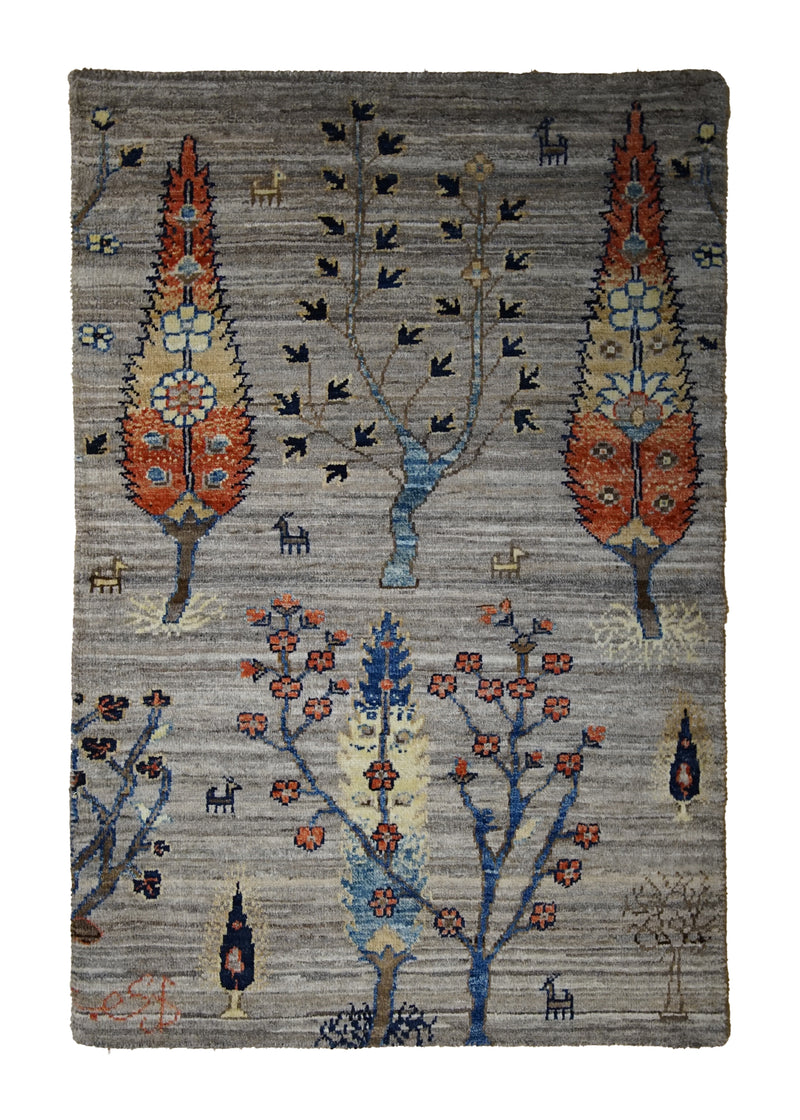 A30911 Oriental Rug Pakistani Handmade Area Transitional Tribal 2'0'' x 3'2'' -2x3- Gray Tree of Life Lori Gabbeh Design