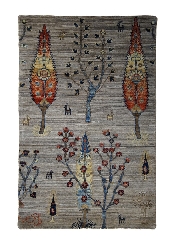 A30923 Oriental Rug Pakistani Handmade Area Transitional Tribal 2'0'' x 3'2'' -2x3- Gray Tree of Life Lori Gabbeh Design