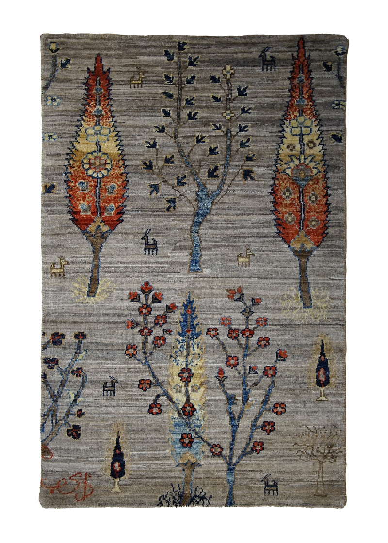 A30923 Oriental Rug Pakistani Handmade Area Transitional Tribal 2'0'' x 3'2'' -2x3- Gray Tree of Life Lori Gabbeh Design