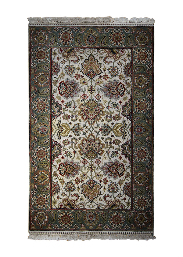 A30947 Oriental Rug Indian Handmade Area Transitional 3'0'' x 5'0'' -3x5- Whites Beige Green Floral Oushak Design