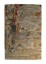 A30948 Oriental Rug Indian Handmade Area Modern 2'0'' x 3'0'' -2x3- Brown Whites Beige Multi-color Stripes Design