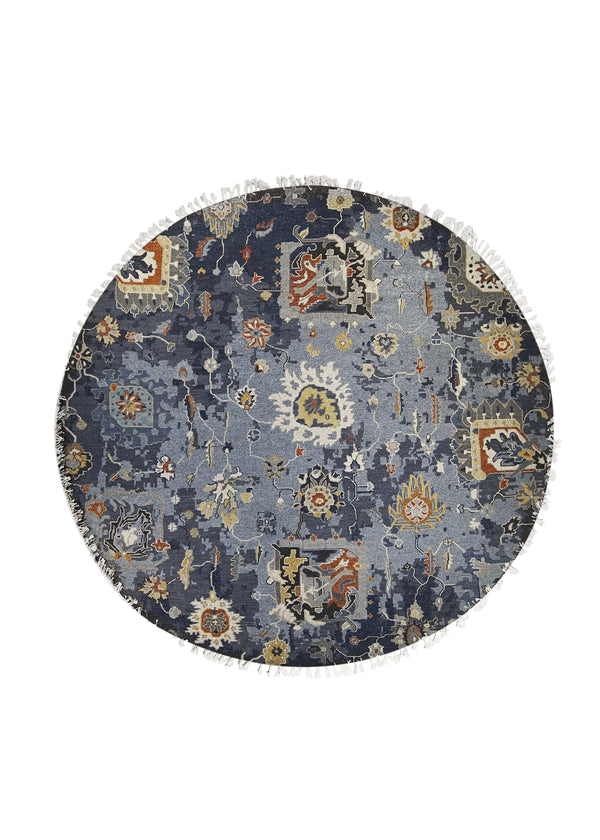 A30951 Oriental Rug Indian Handmade Round Transitional 7'12'' x 8'0'' -8x8- Blue Floral Oushak Design