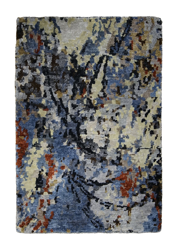 A30959 Oriental Rug Indian Handmade Area Modern 2'0'' x 3'0'' -2x3- Blue Splatter Abstract Design