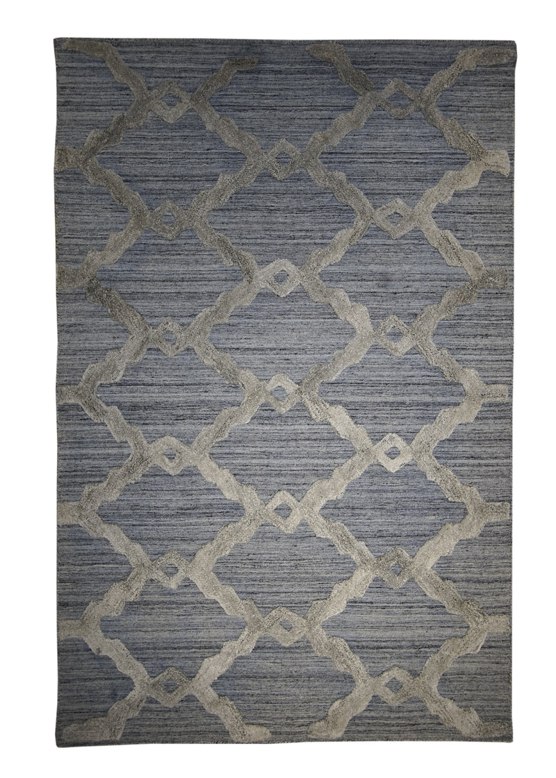 A30988 Oriental Rug Indian Handmade Area Modern Neutral 3'5'' x 5'4'' -3x5- Whites Beige Gray High Low Pile Design