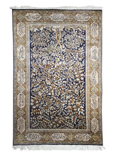 A30994 Persian Rug Qum Handmade Area Traditional 4'6'' x 6'10'' -5x7- Blue Yellow Gold Whites Beige Tree of Life Animals Design