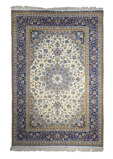 A30995 Persian Rug Isfahan Handmade Area Traditional 4'12'' x 7'3'' -5x7- Blue Whites Beige Floral Design