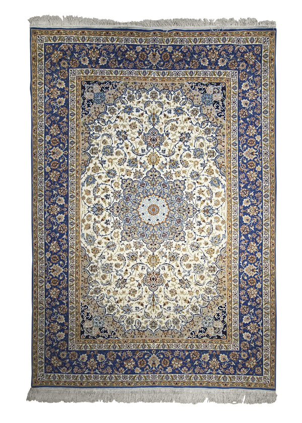 A30995 Persian Rug Isfahan Handmade Area Traditional 4'12'' x 7'3'' -5x7- Blue Whites Beige Floral Design
