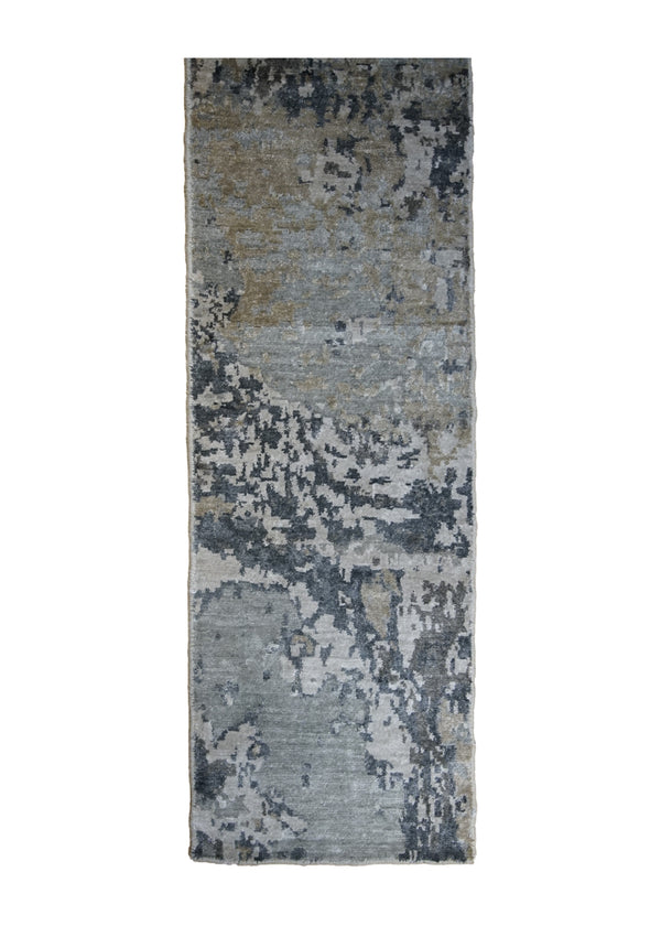 A31000 Oriental Rug Indian Handmade Runner Modern 1'9'' x 6'7'' -2x7- Gray Yellow Gold Splatter Abstract Design