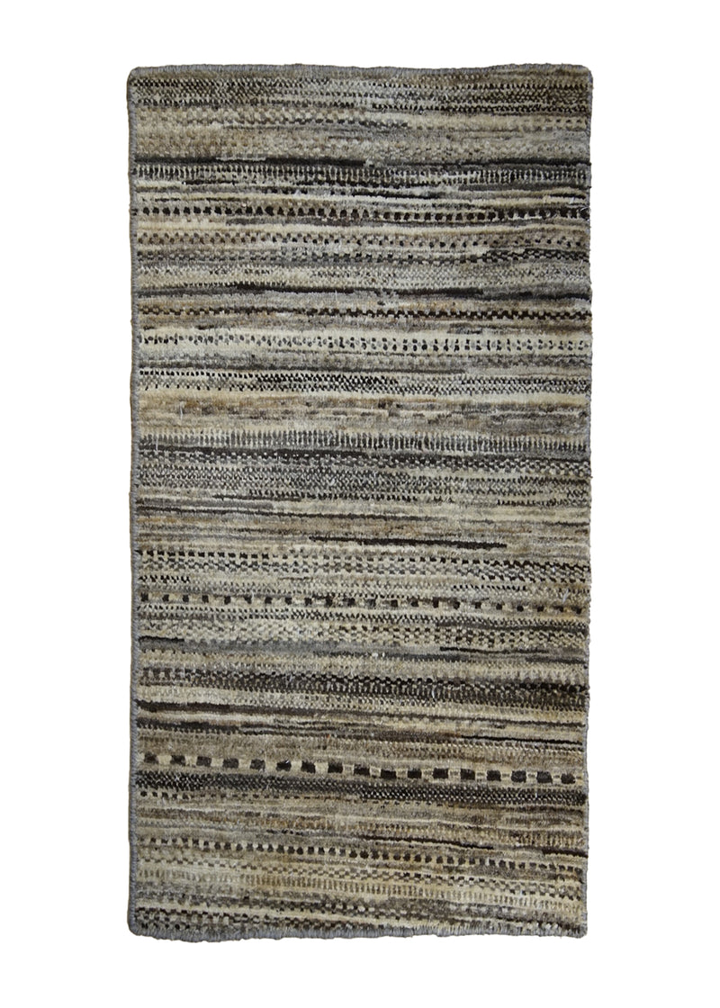 A31002 Oriental Rug Pakistani Handmade Area Transitional Tribal 1'11'' x 3'2'' -2x3- Whites Beige Brown Gabbeh Stripes Grass Design