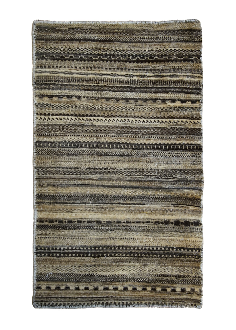 A31004 Oriental Rug Pakistani Handmade Area Transitional Tribal 1'11'' x 3'2'' -2x3- Whites Beige Brown Gabbeh Stripes Grass Design