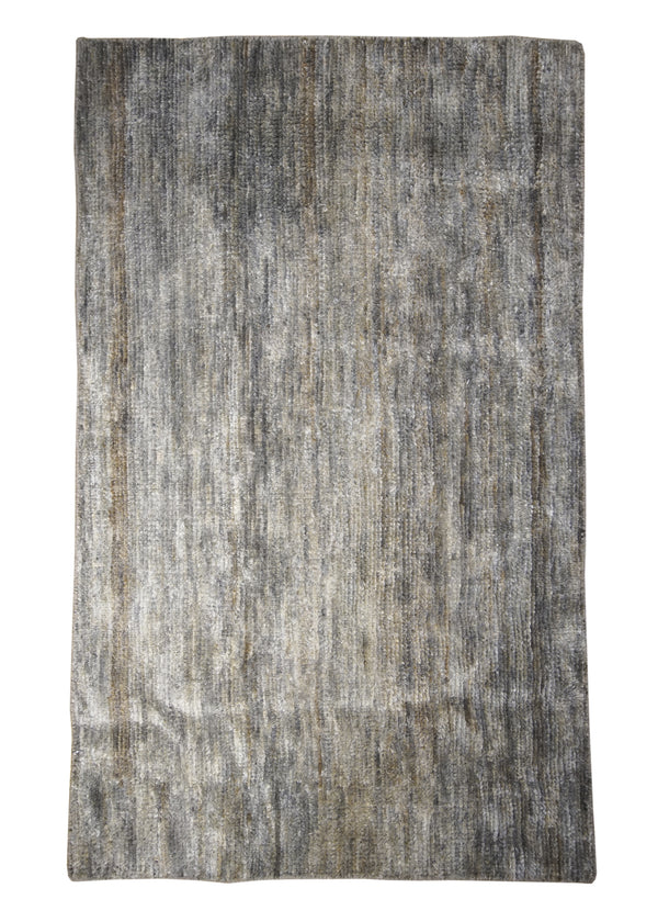 A31006 Oriental Rug Indian Handmade Area Modern 3'0'' x 4'10'' -3x5- Gray Yellow Gold Plain Design