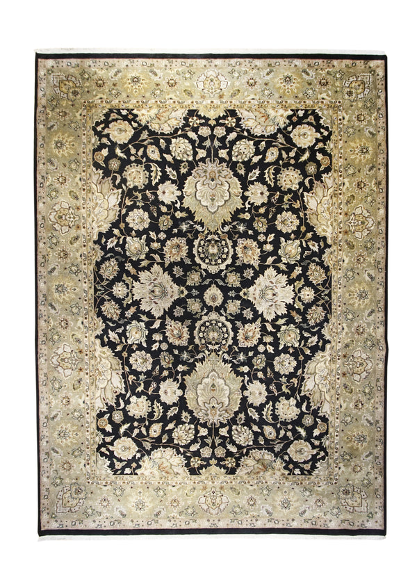 A31017 Oriental Rug Indian Handmade Area Transitional 9'12'' x 14'1'' -10x14- Black Yellow Gold Tea Washed Floral Design