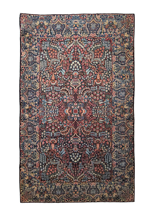 A31021 Persian Rug Kerman Handmade Area Antique Traditional 4'8'' x 7'9'' -5x8- Pink Blue Floral Design