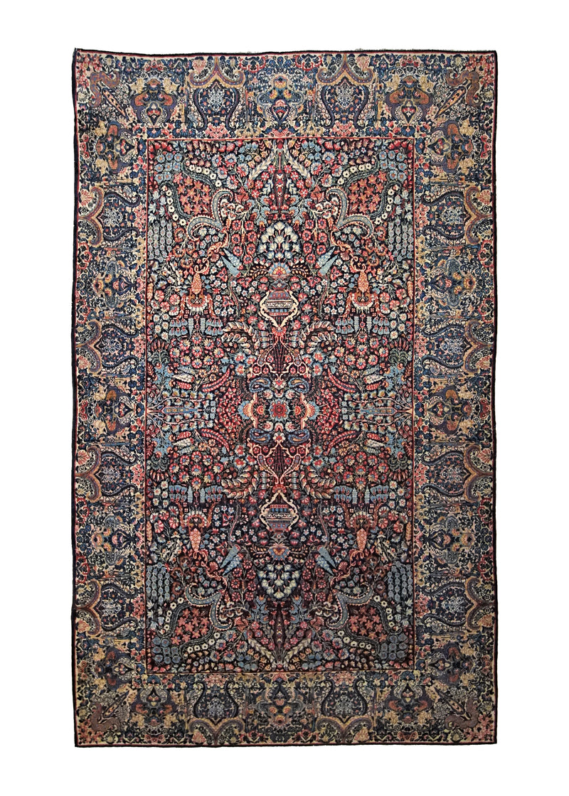 A31021 Persian Rug Kerman Handmade Area Antique Traditional 4'8'' x 7'9'' -5x8- Pink Blue Floral Design