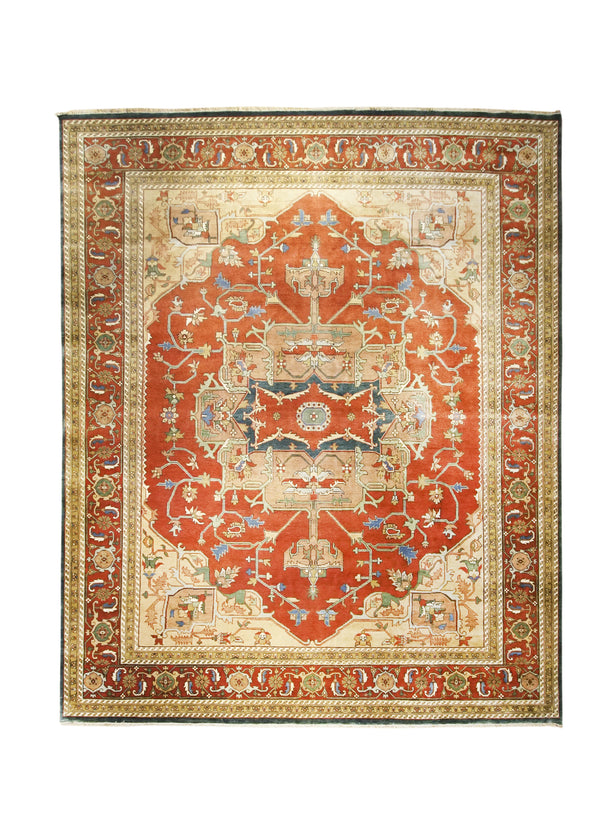 A31061 Oriental Rug Indian Handmade Area Transitional Tribal 11'10'' x 14'6'' -12x15- Red Geometric Serapi Design