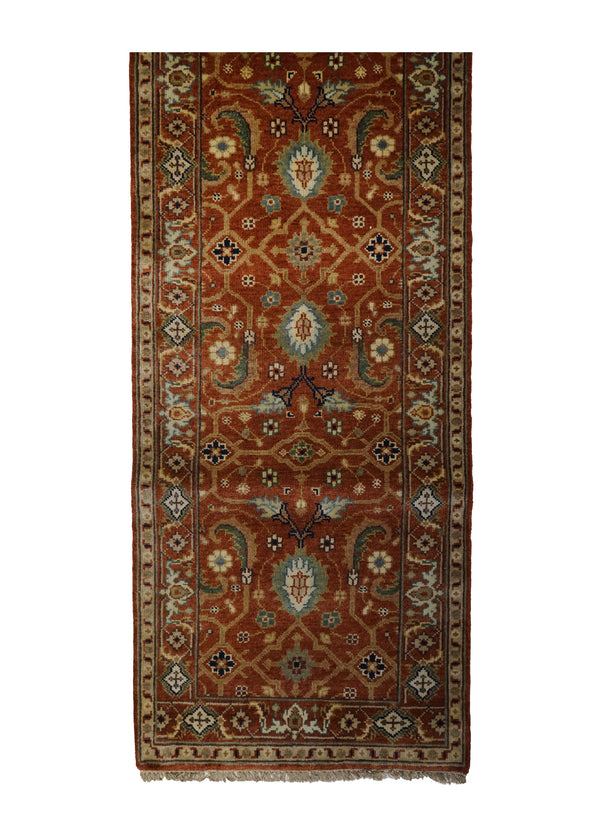 A31063 Oriental Rug Indian Handmade Runner Transitional Tribal 2'7'' x 8'1'' -3x8- Red Geometric Heriz Design