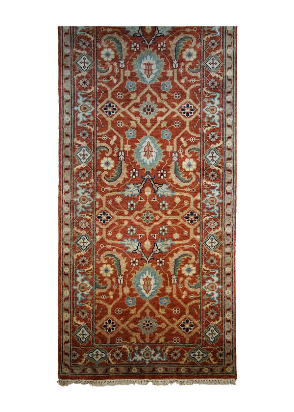 A31065 Oriental Rug Indian Handmade Runner Transitional Tribal 2'8'' x 12'1'' -3x12- Red Geometric Heriz Design