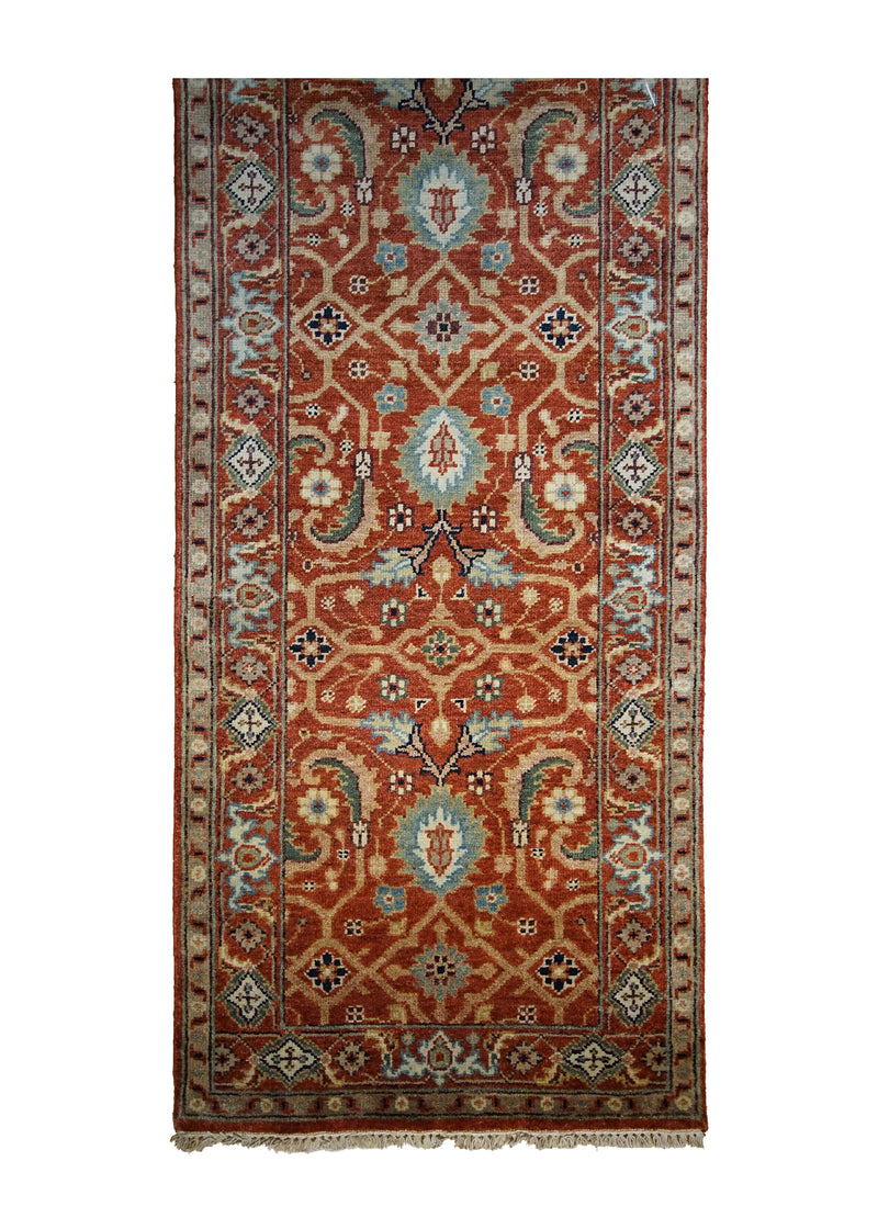 A31065 Oriental Rug Indian Handmade Runner Transitional Tribal 2'8'' x 12'1'' -3x12- Red Geometric Heriz Design